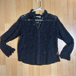 Sundance Intricate Black Lace Long Sleeve Blouse Small